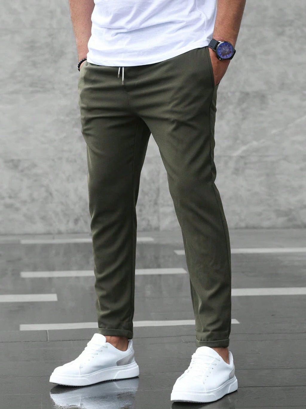 men's slim fit smart casual trousers in green