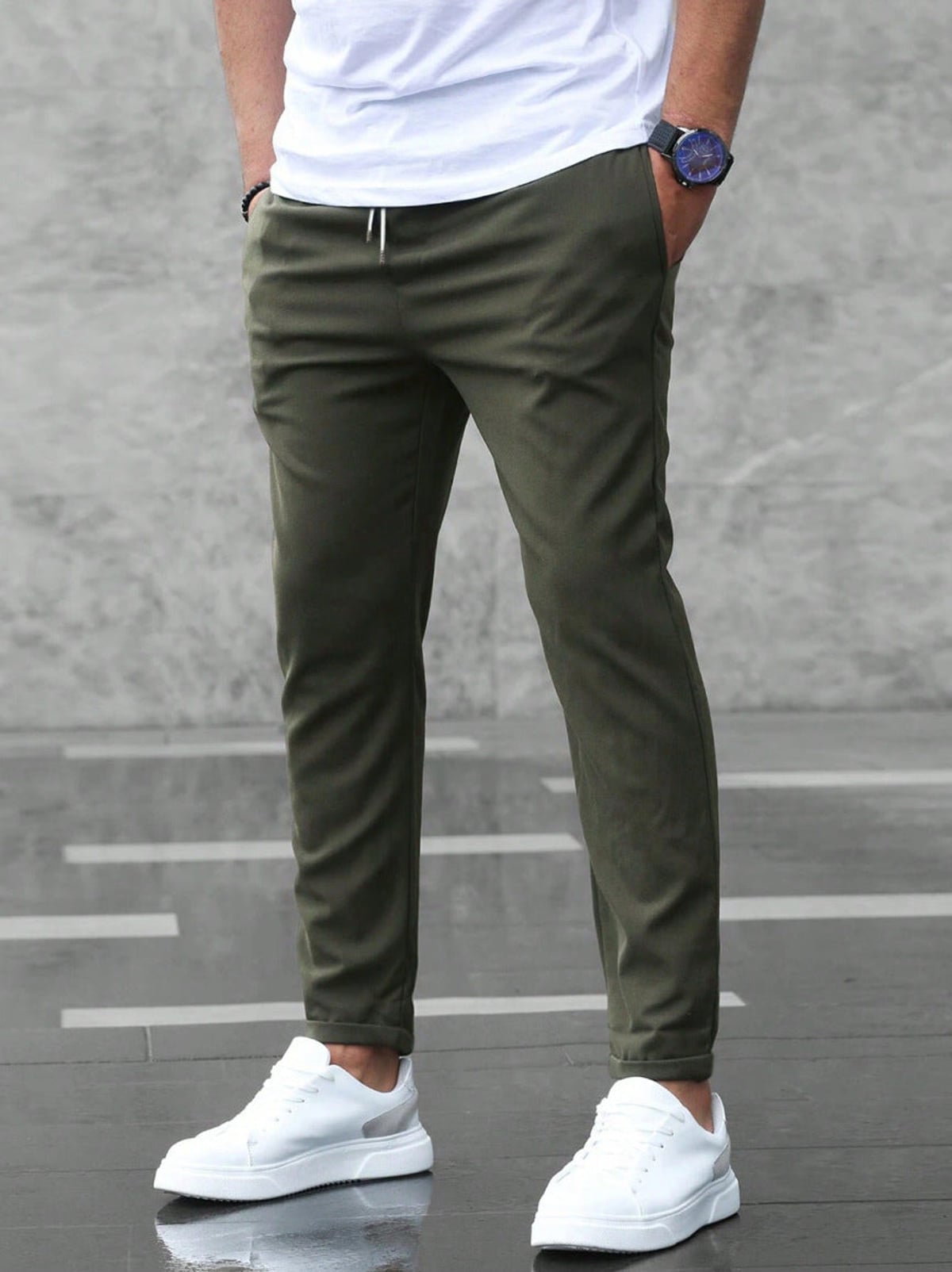 men's slim fit smart casual trousers in green