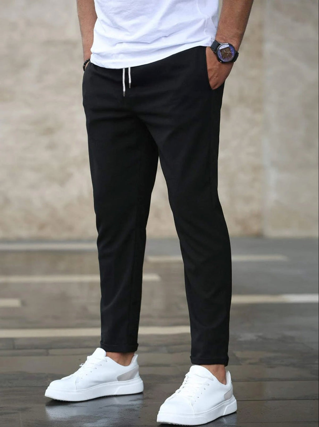men's slim fit smart casual trousers in black