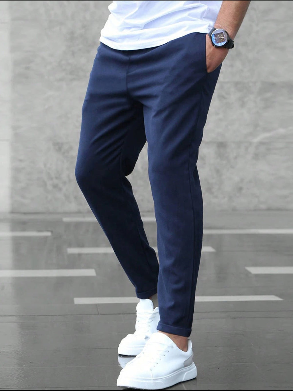 men's slim fit smart casual trousers in navy