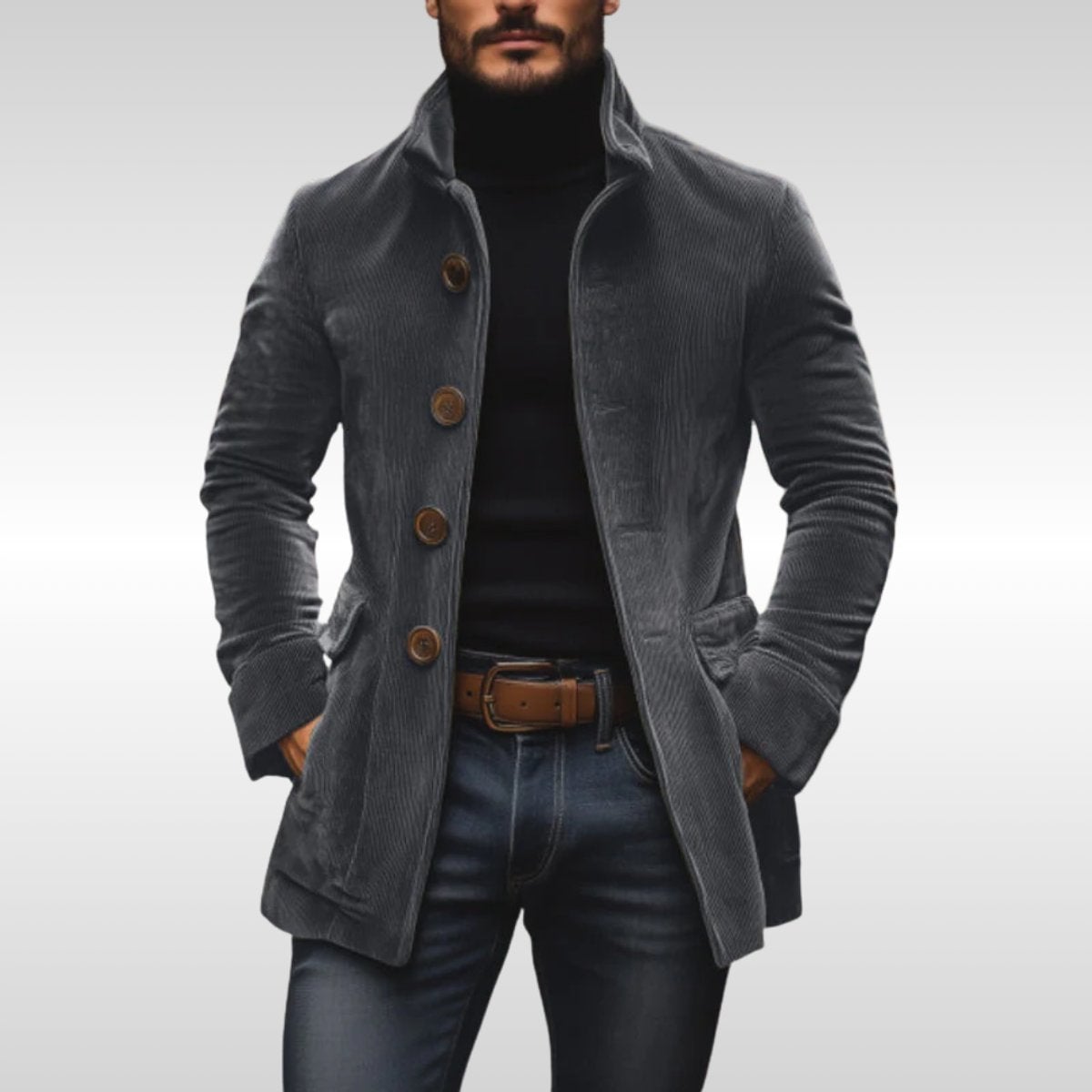 men's slim fit stand collar coat in gray