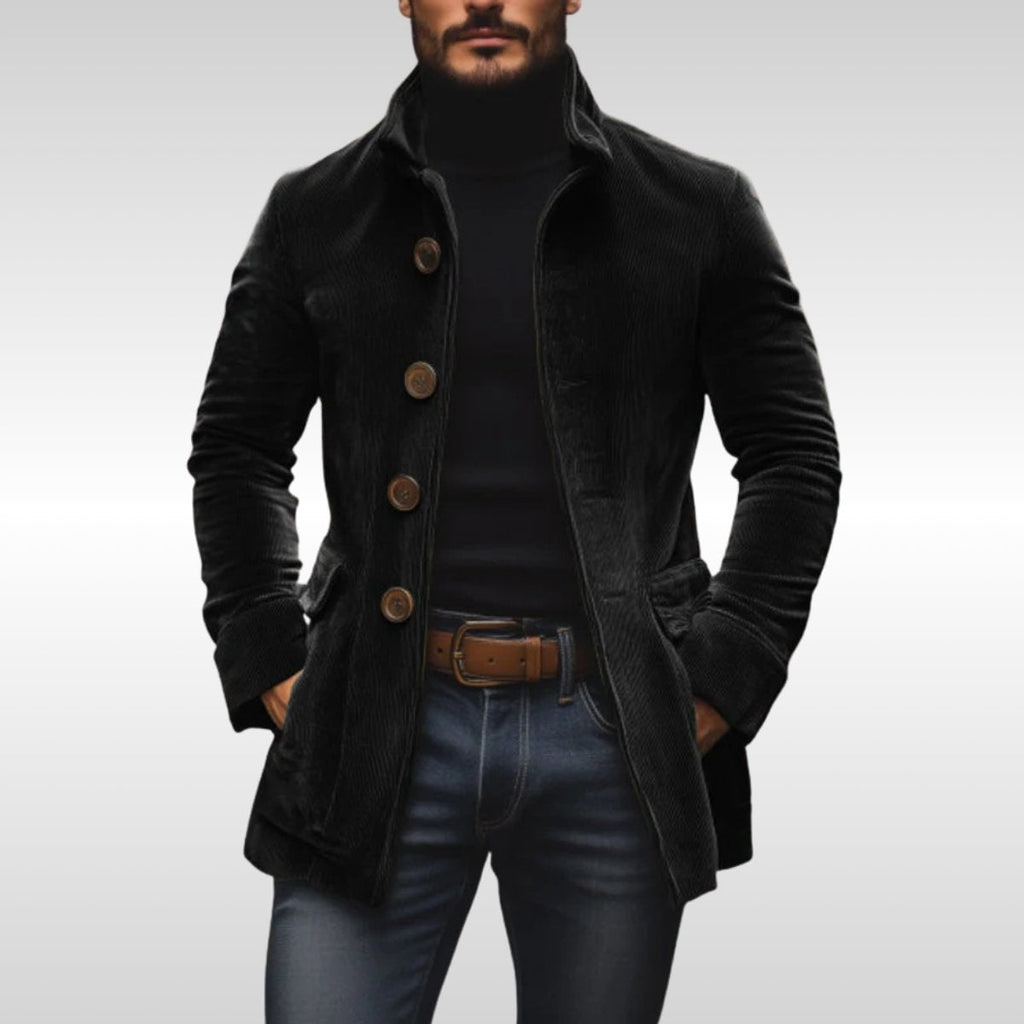 men's slim fit stand collar coat in black