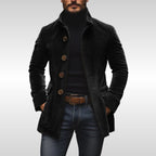 men's slim fit stand collar coat in black