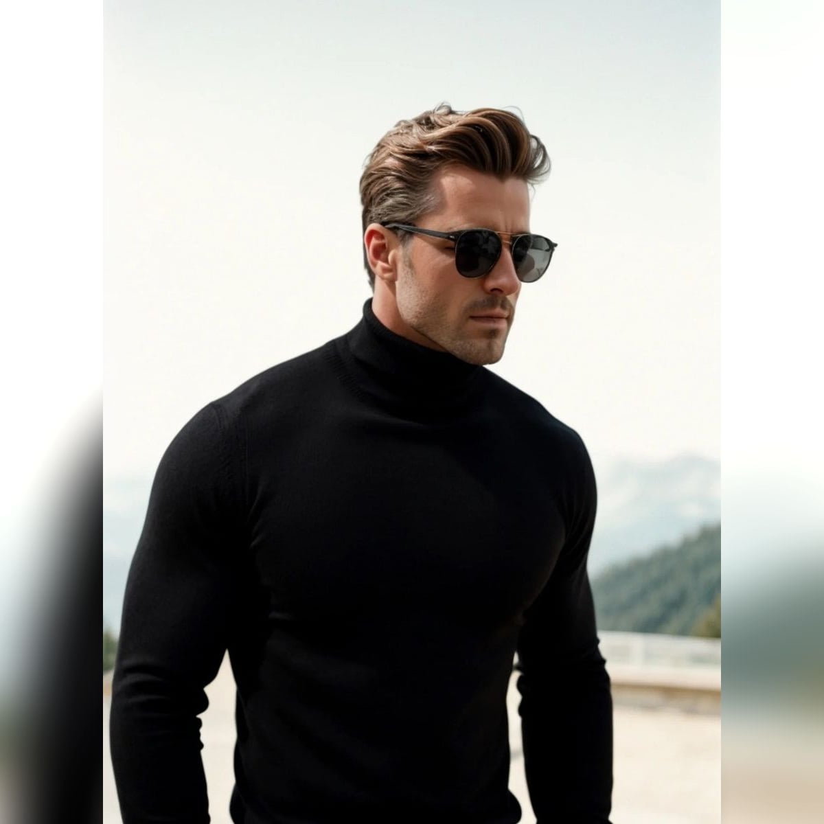 men's slim fit turtle neck jumper in black
