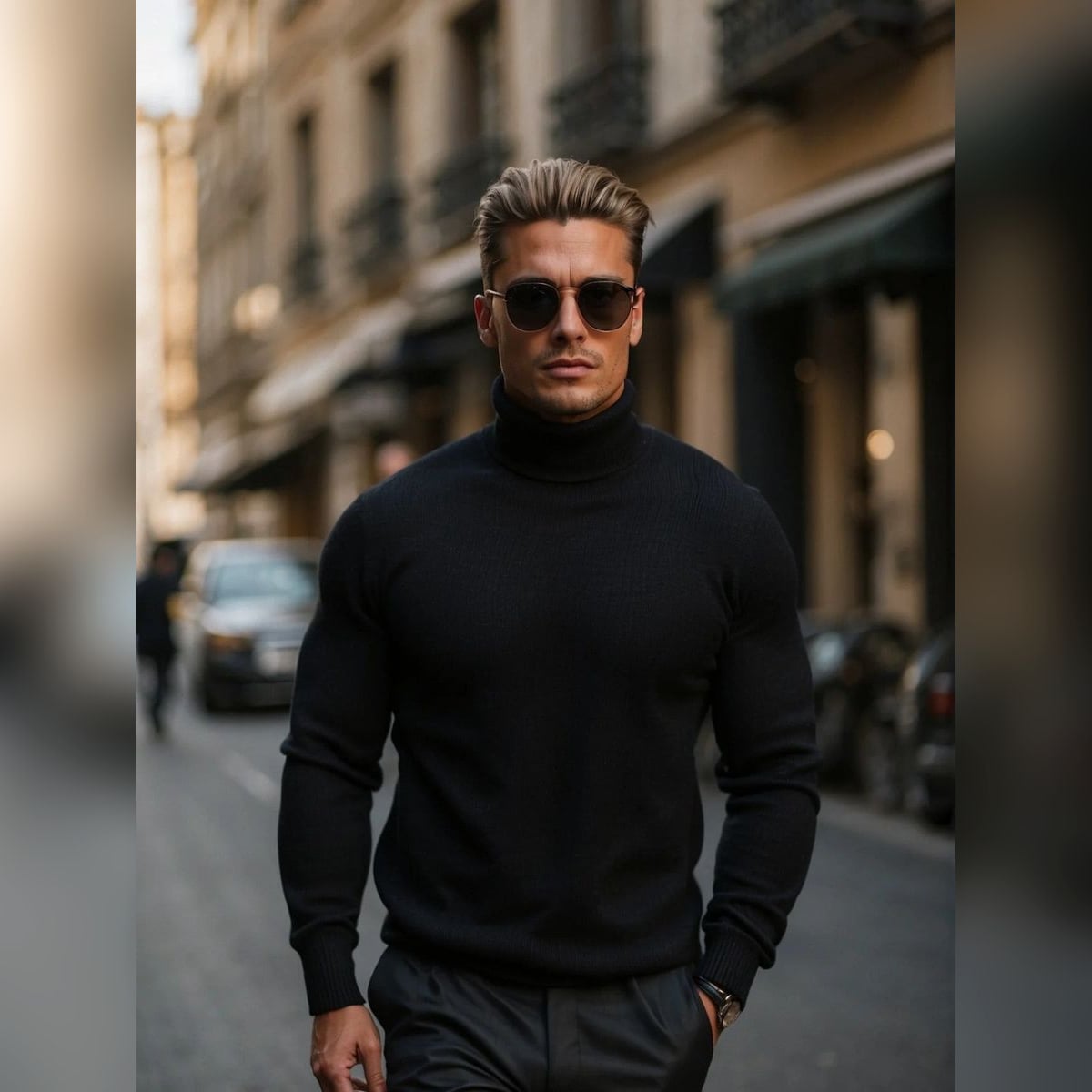 men's slim fit turtle neck jumper in black