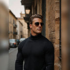 men's slim fit turtle neck jumper in black