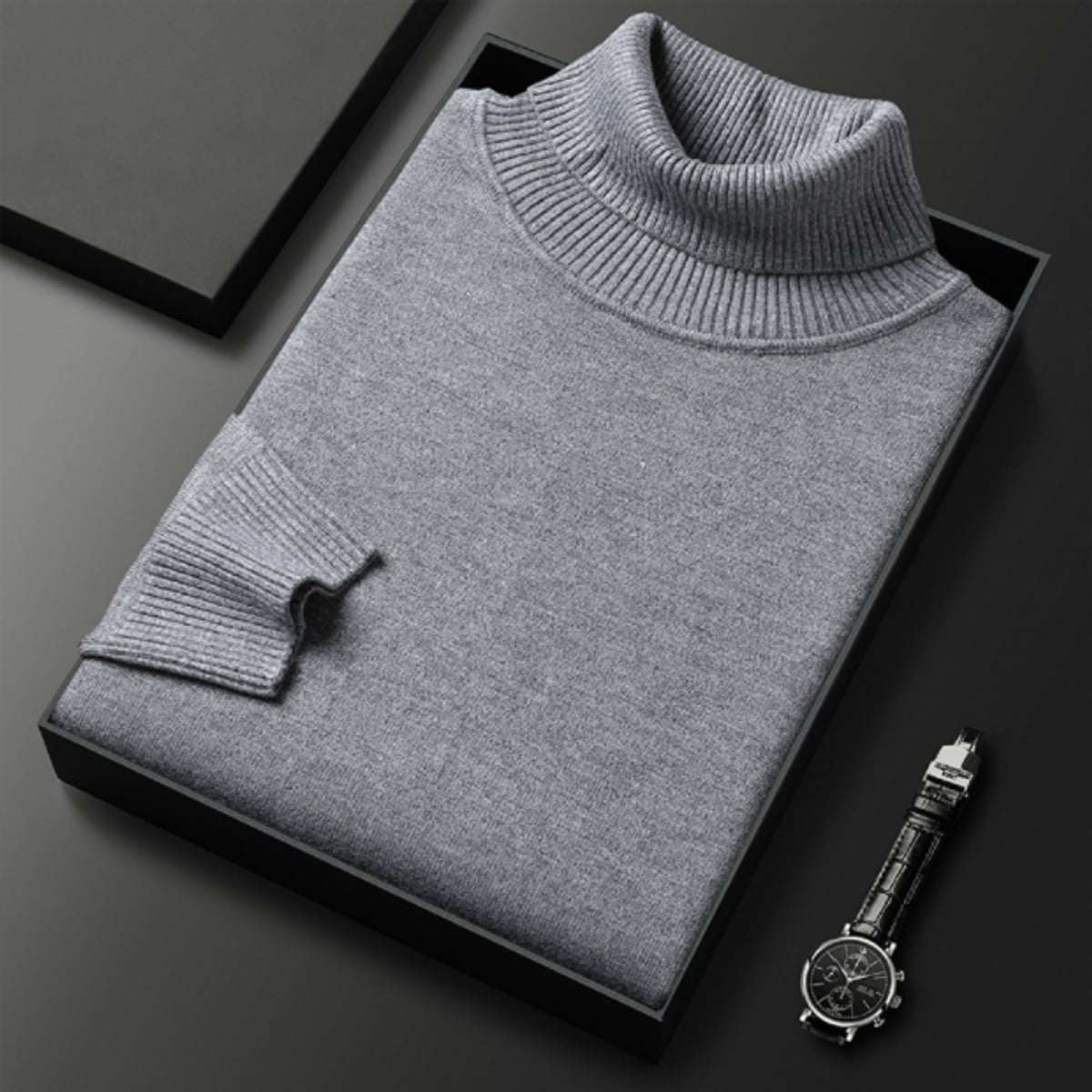men's slim fit turtleneck sweater in dark gray