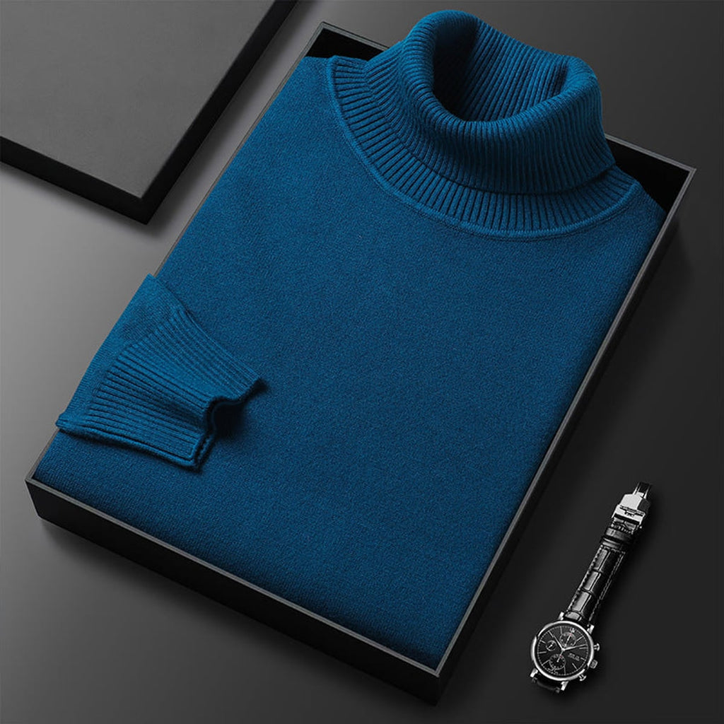 men's slim fit turtleneck sweater in dark blue