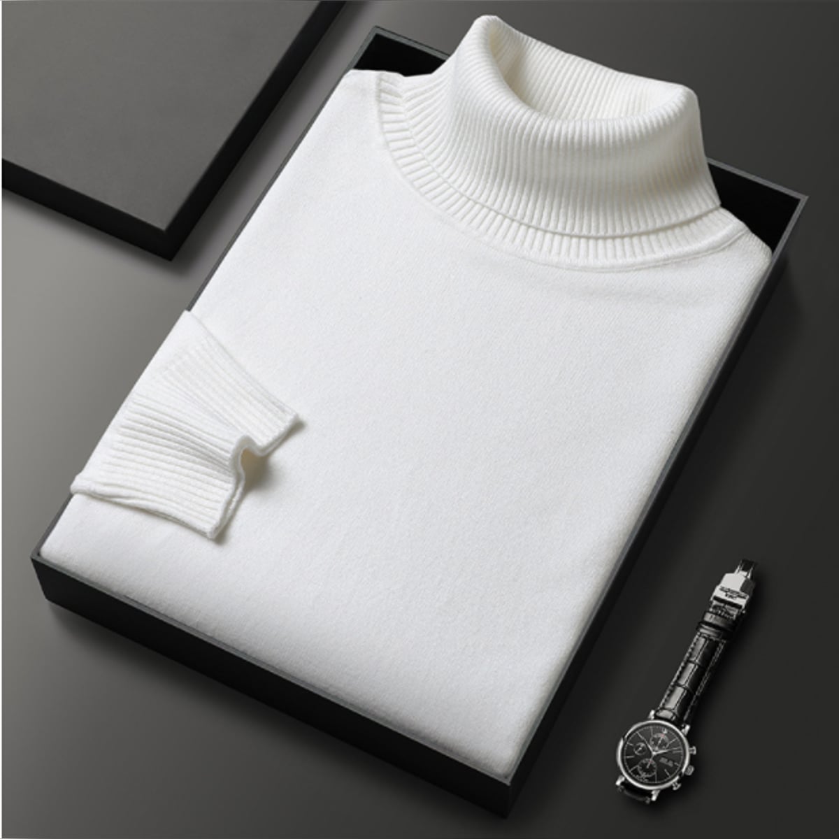 men's slim fit turtleneck sweater in white