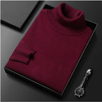 men's slim fit turtleneck sweater in burgundy