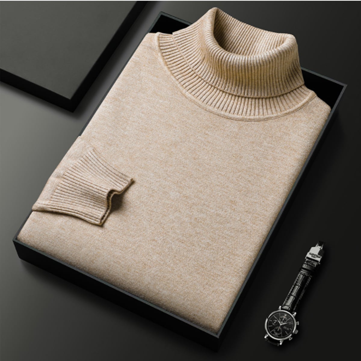 men's slim fit turtleneck sweater in khaki