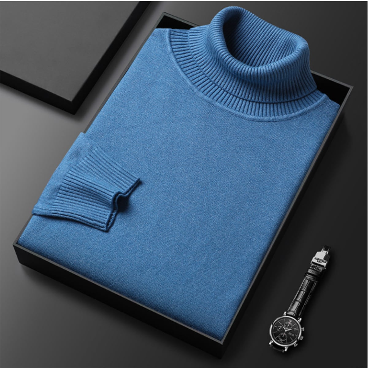 men's slim fit turtleneck sweater in blue
