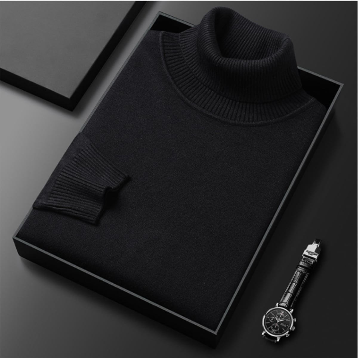 men's slim fit turtleneck sweater in black
