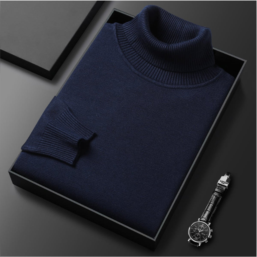 men's slim fit turtleneck sweater in navy blue