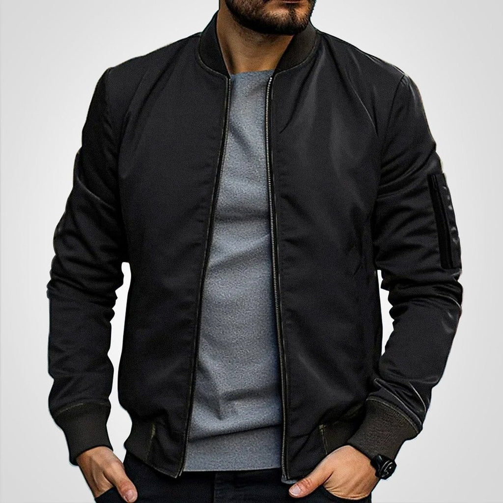 men's slim fit zip-up bomber jacket in black
