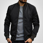 men's slim fit zip-up bomber jacket in black