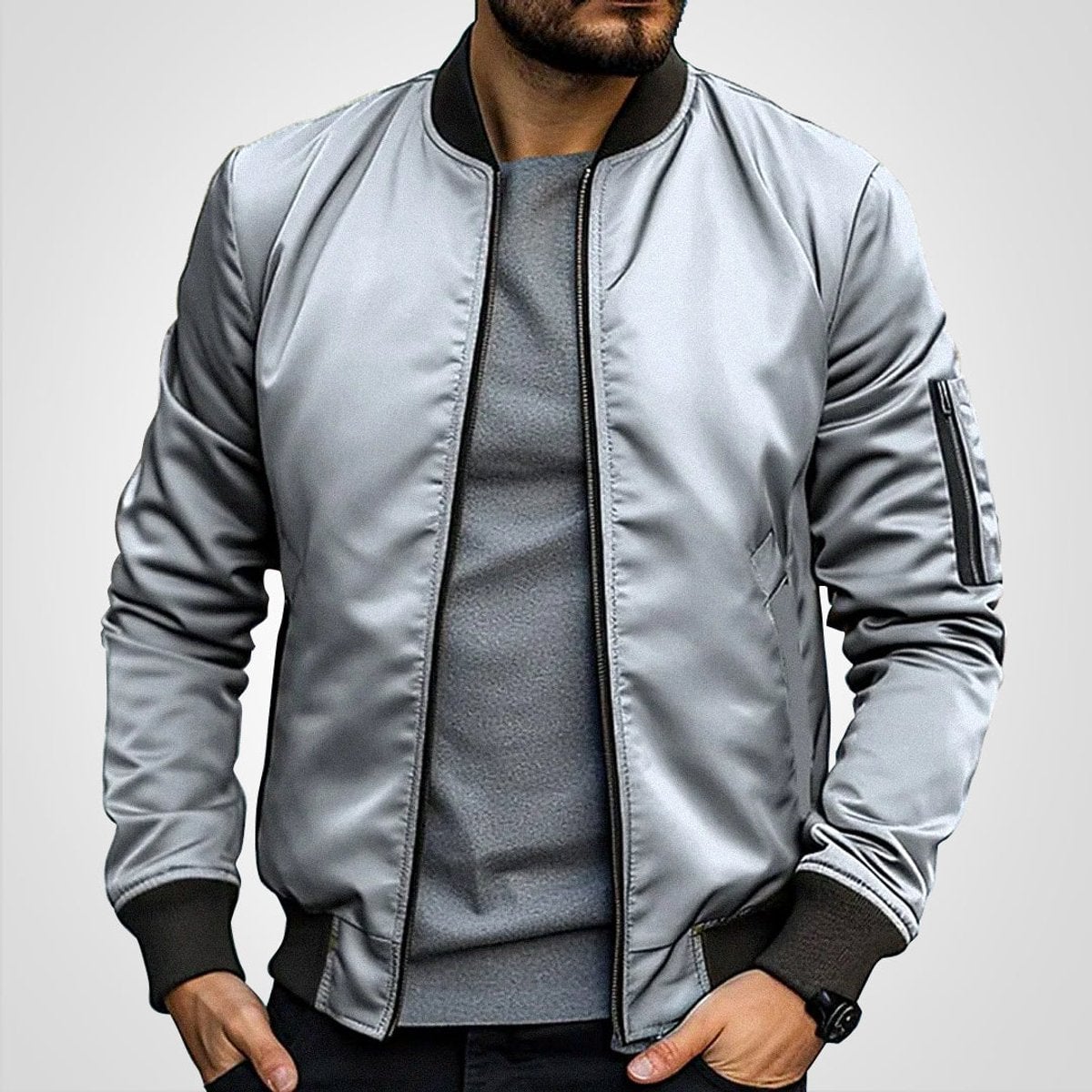 men's slim fit zip-up bomber jacket