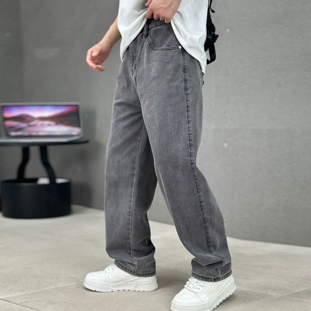 men's straight leg jeans in dark gray