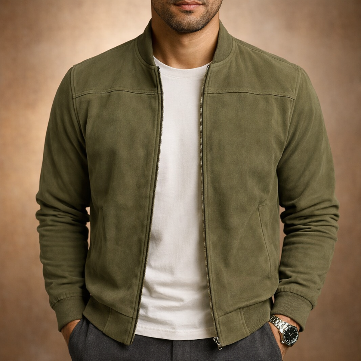 men's suede-look bomber jacket in green