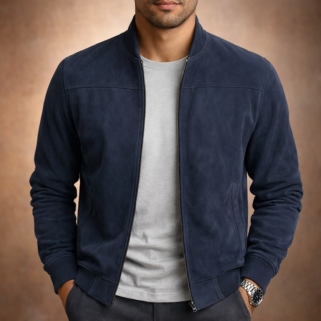 men's suede-look bomber jacket in dark blue