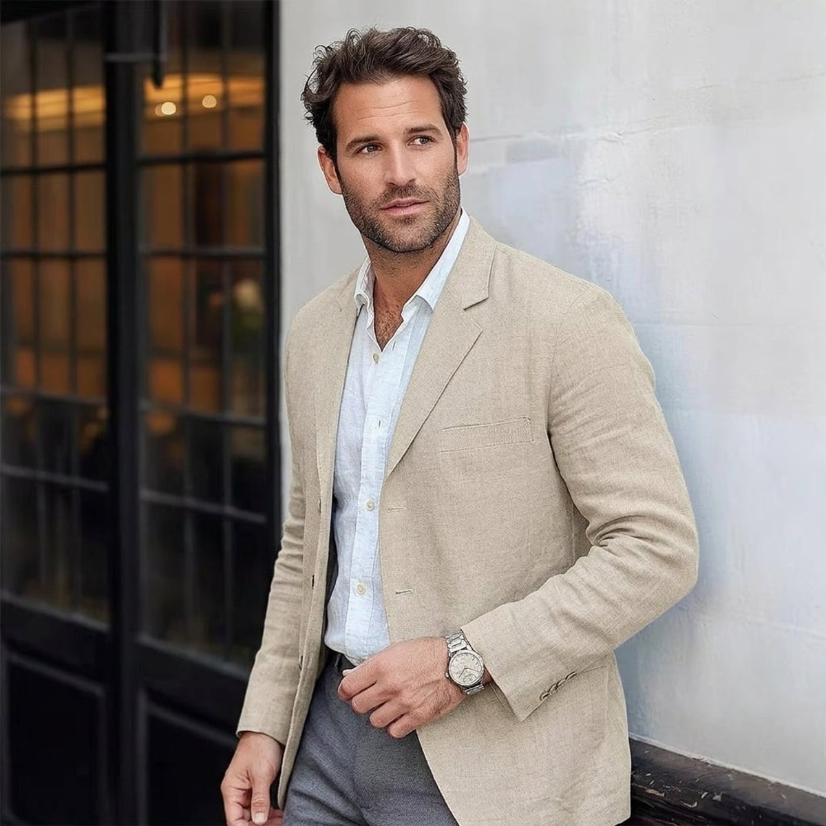 men's unstructured relaxed fit blazer in cream