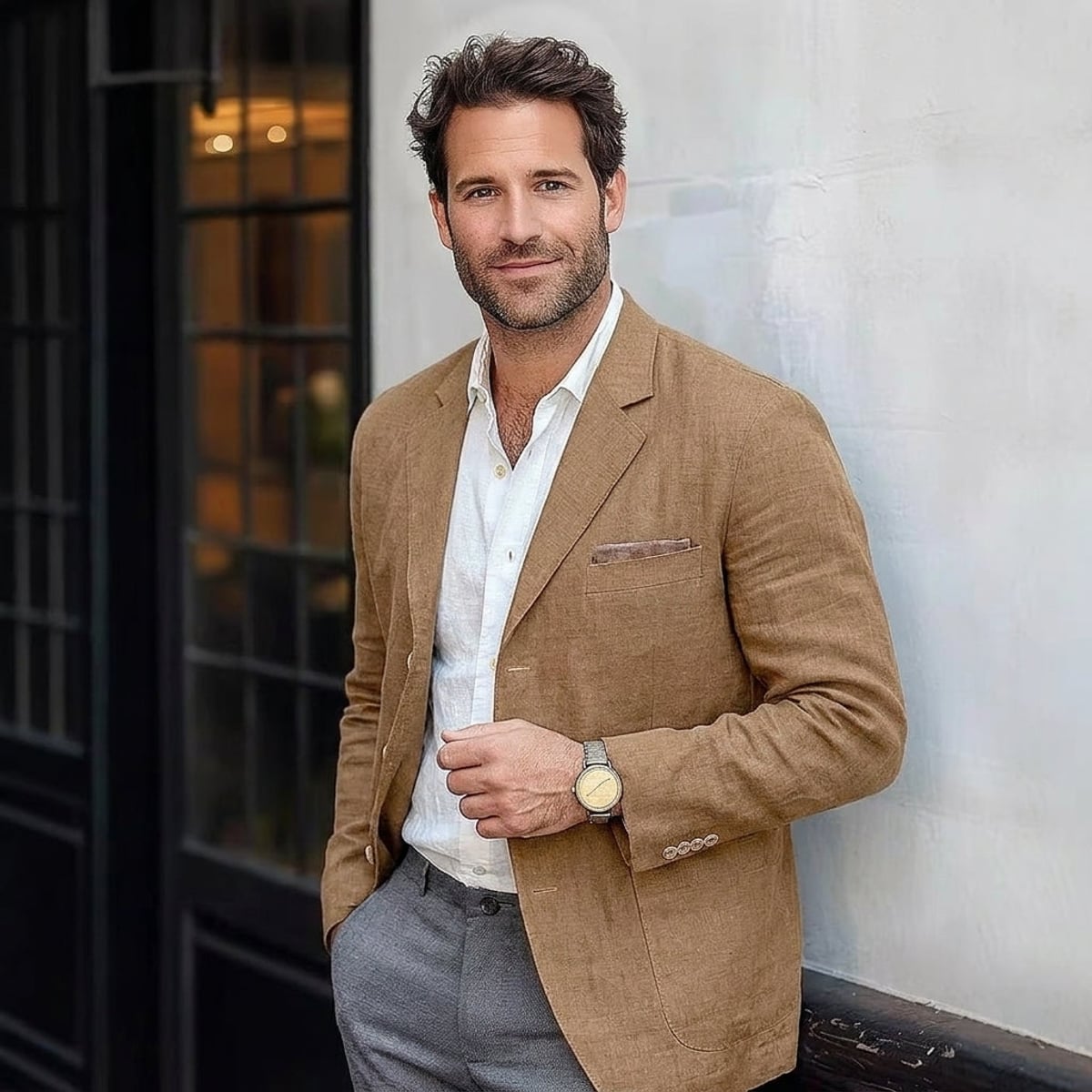 men's unstructured relaxed fit blazer in brown