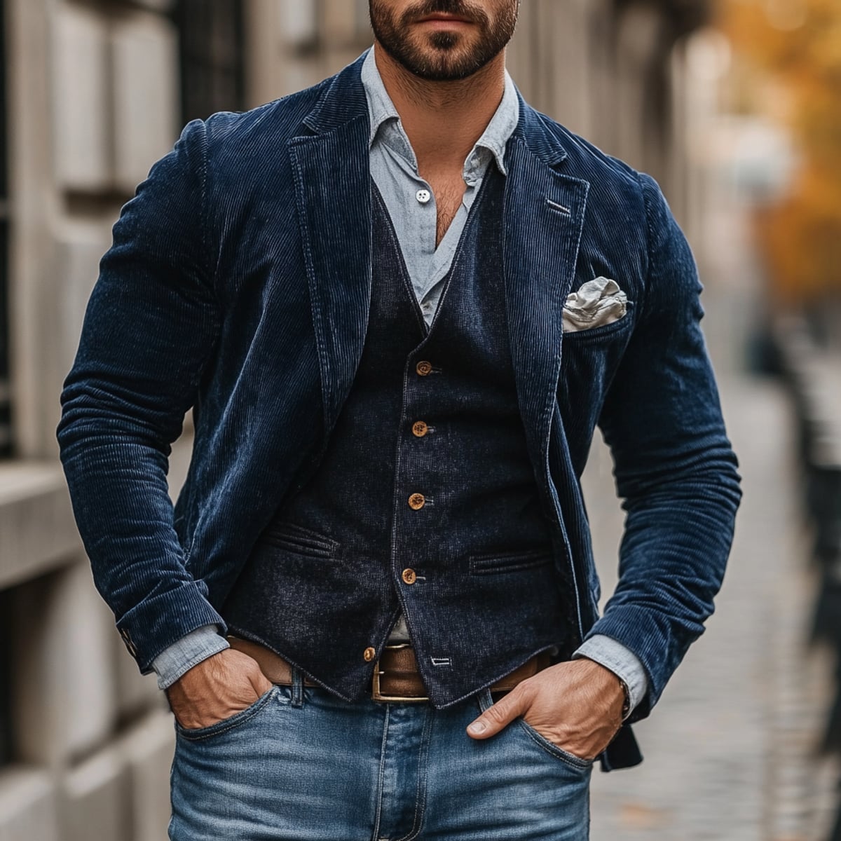 men's vintage blazer and waistcoat set in dark blue