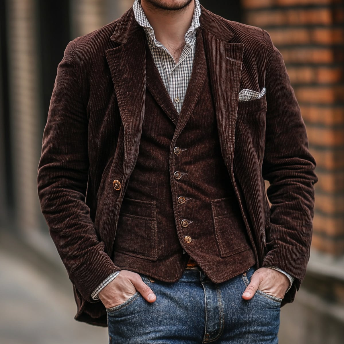 men's vintage blazer and waistcoat set in brown