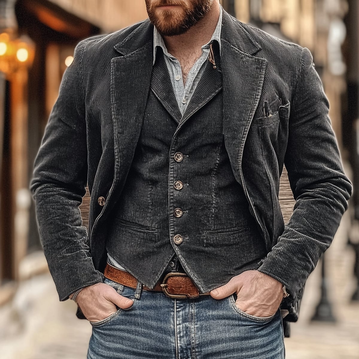 men's vintage blazer and waistcoat set in black