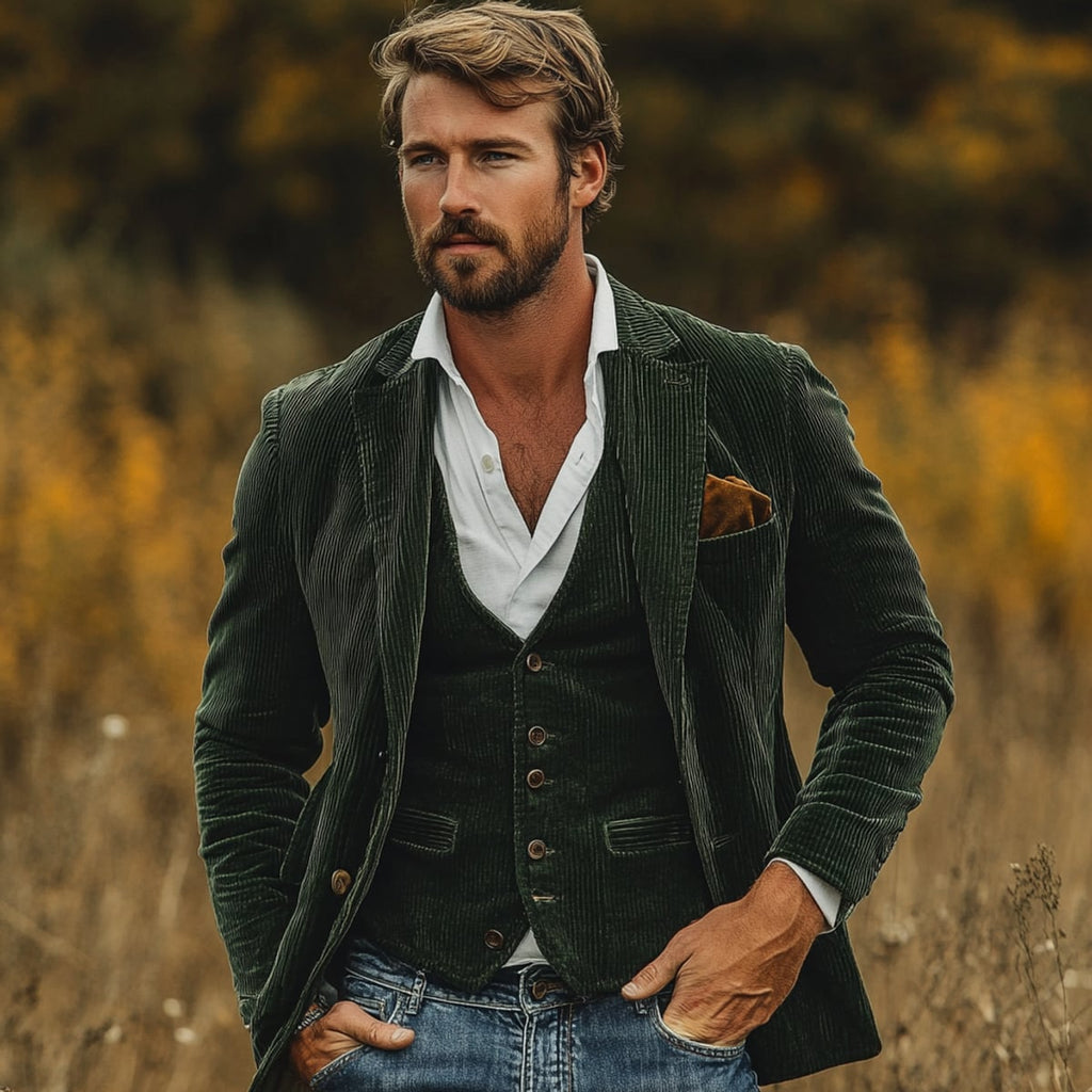 men's vintage blazer and waistcoat set in green