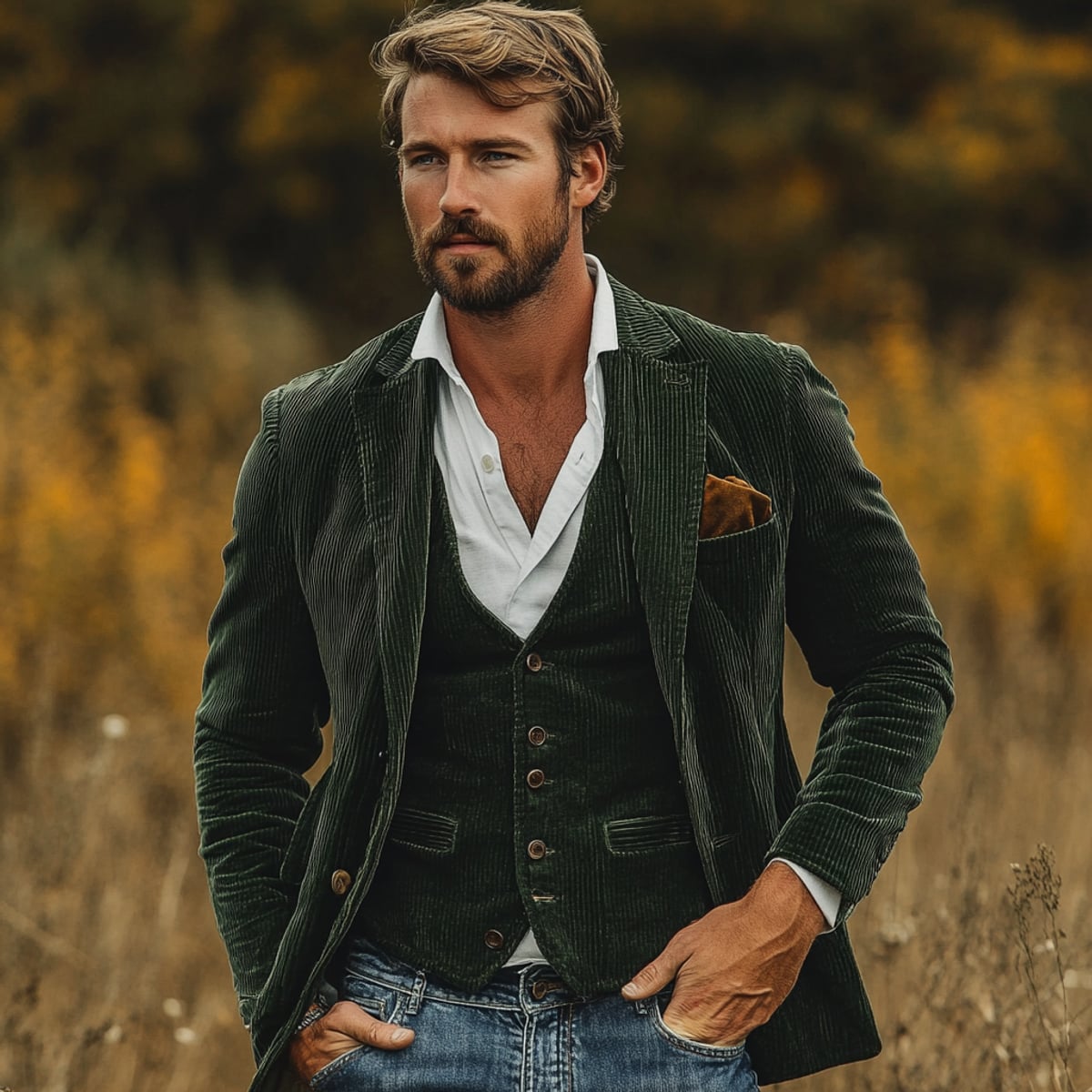 men's vintage blazer and waistcoat set in green
