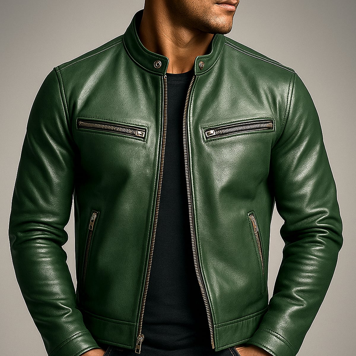 men's vintage style biker jacket in green