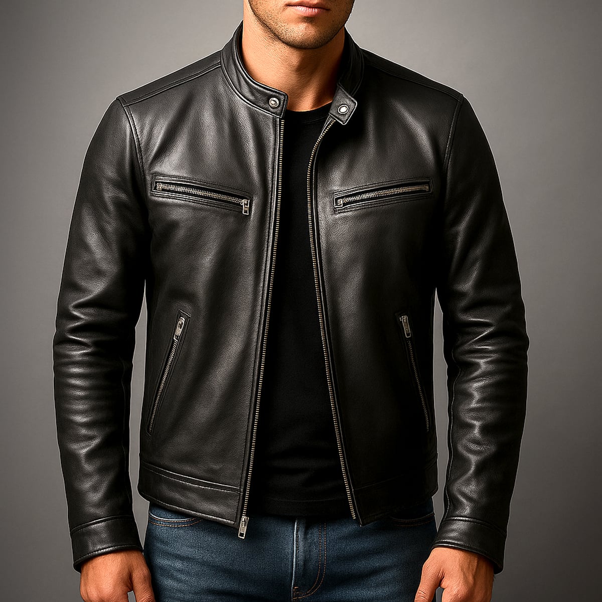 men's vintage style biker jacket in black