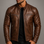men's vintage style biker jacket in brown