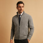 men's zip-up knit cardigan in light gray