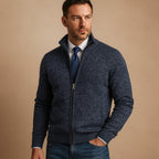 men's zip-up knit cardigan in navy blue