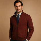 men's zip-up knit cardigan in red