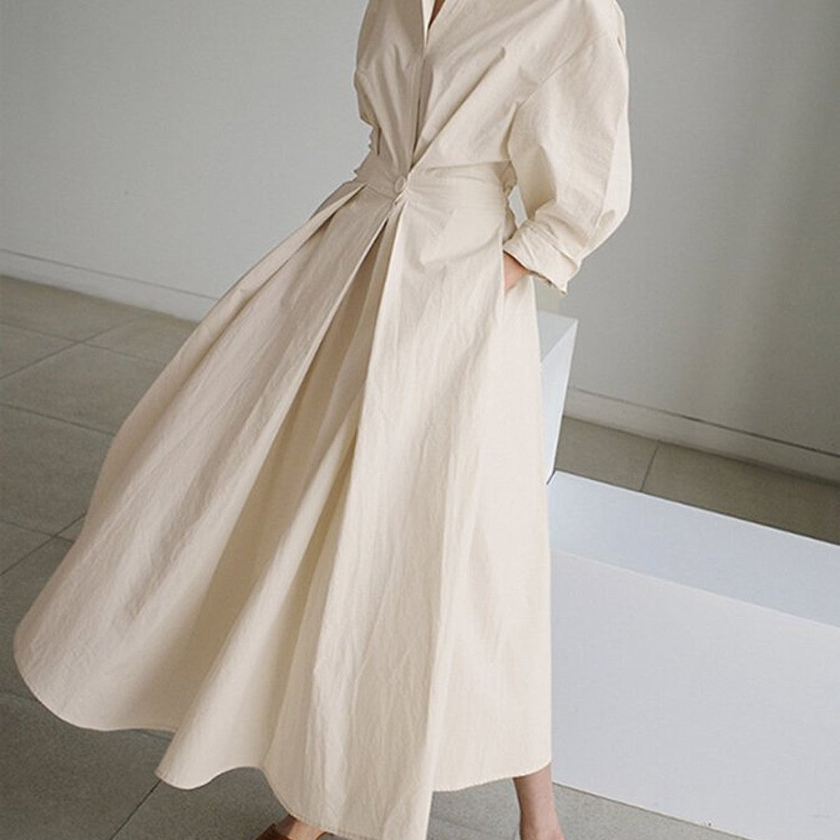 women's belted button-front shirt dress