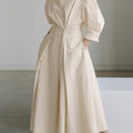 women's belted button-front shirt dress in beige