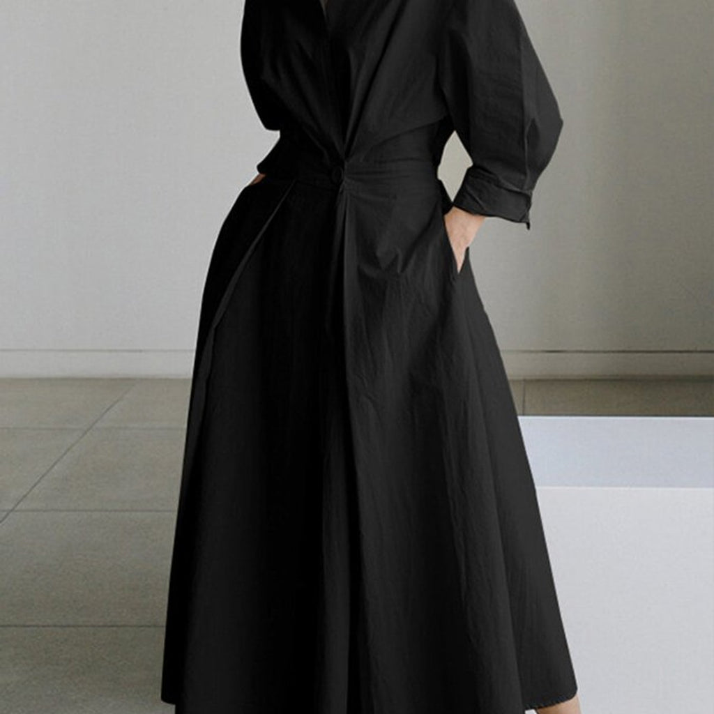 women's belted button-front shirt dress in black
