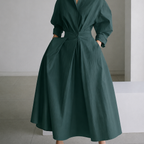 women's belted button-front shirt dress in army green