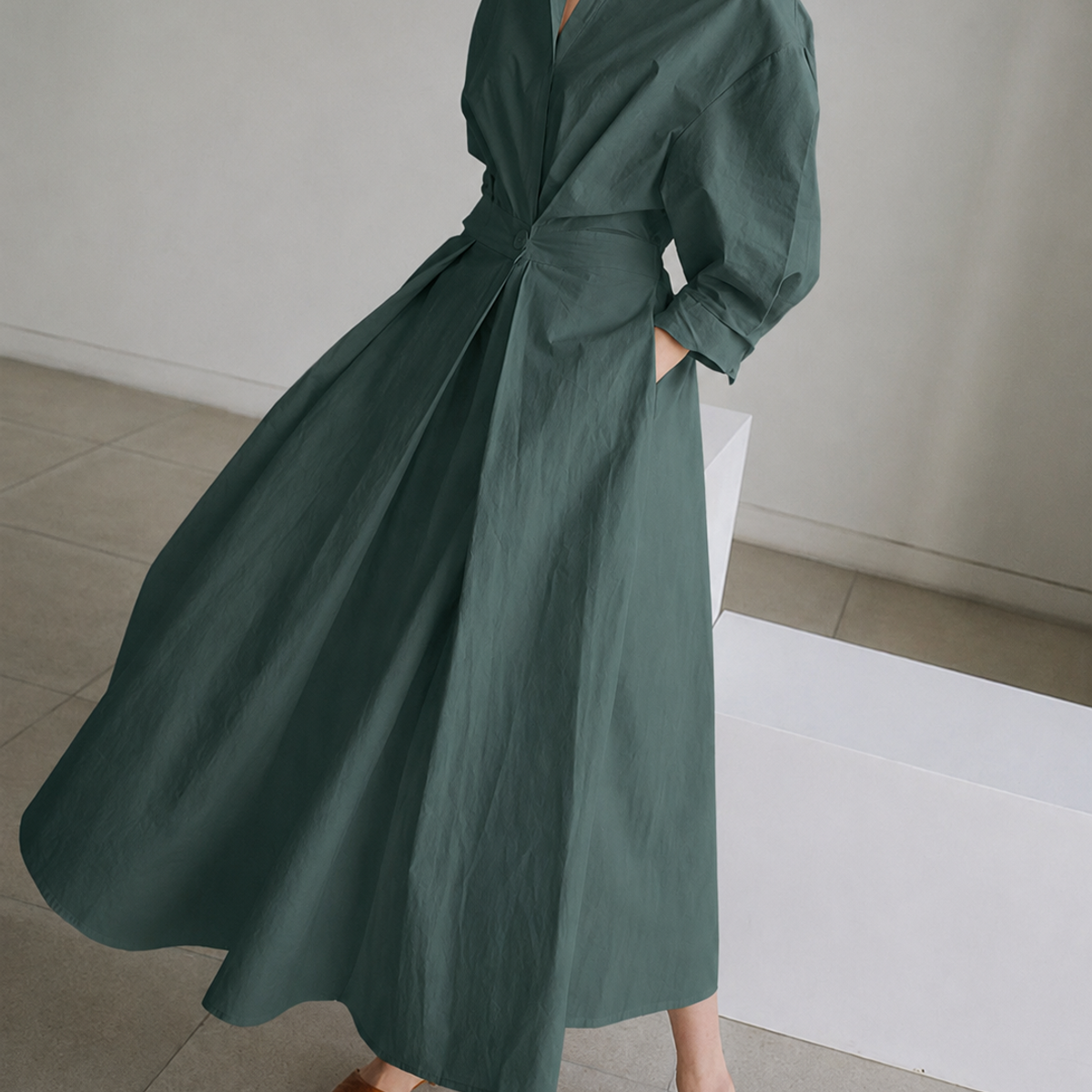 women's belted button-front shirt dress