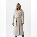 women's belted double-breasted long coat in cream