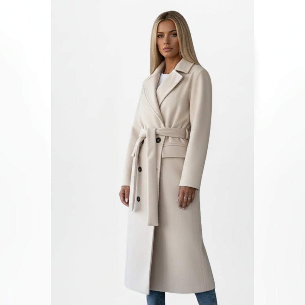 women's belted double-breasted long coat