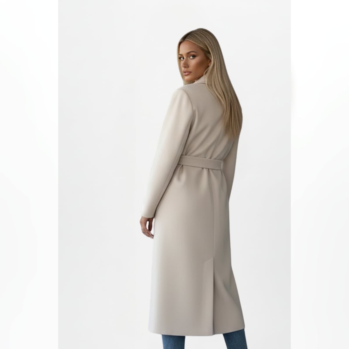 women's belted double-breasted long coat
