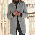 women's button-front longline coat in grey for women