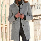 women's button-front longline coat in grey for women