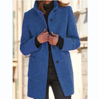 women's button-front longline coat in navy for women