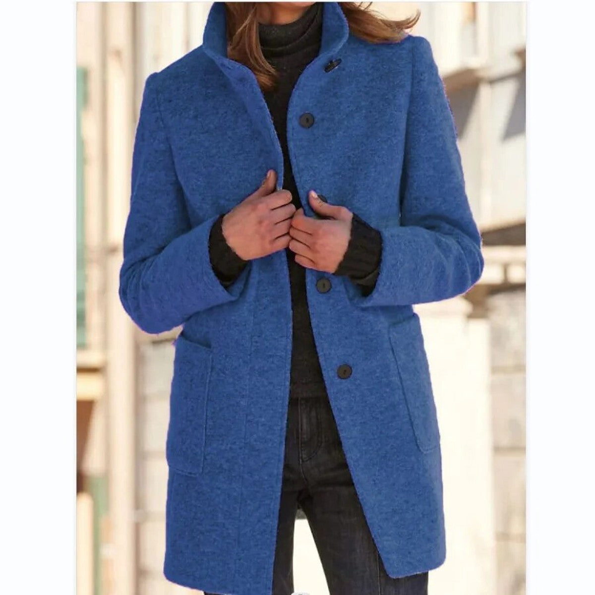 women's button-front longline coat in navy for women