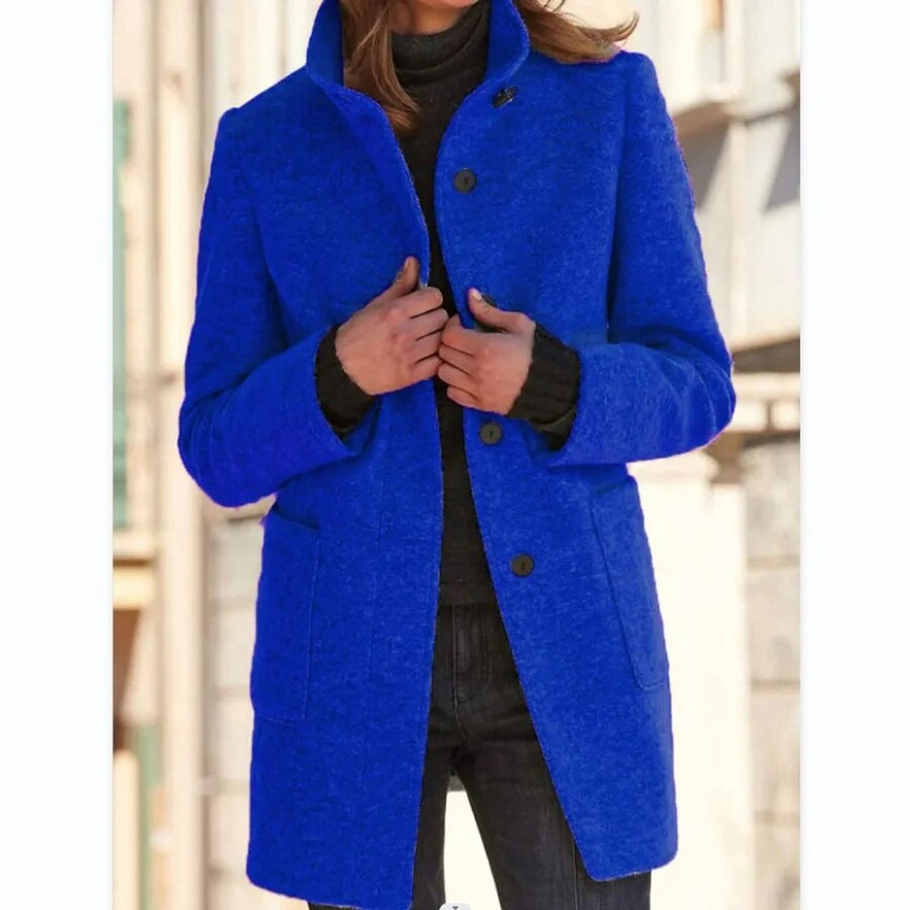 women's button-front longline coat in blue for women